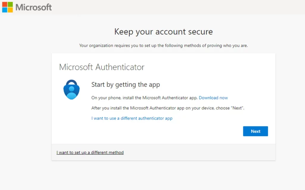 Image from Microsoft asking the user to enroll in multi-factor authentication.
